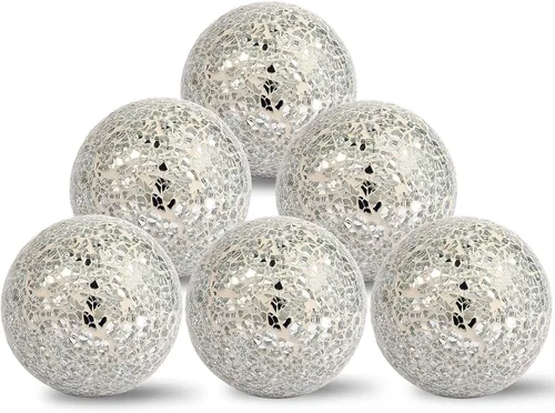 Vista 18 de Juego de 6 bolas decorativas, 6 cm / 2.4 pulgadas, bolas de mosaico de cristal rojo brillante para decorar cuencos, jarrones, mesas, bodas, fiestas