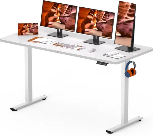 Vista 12 de Escritorio de pie ajustable con preajuste de memoria, escritorios de pie 55 x 24 pulgadas, escritorio eléctrico para oficina en casa, estación