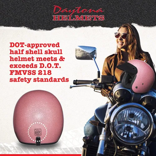 Vista 2 de Daytona Helmets Casco de motocicleta de cara abierta de 3/4 – Aprobado por DOT [Escamas de metal rosa] [L]
