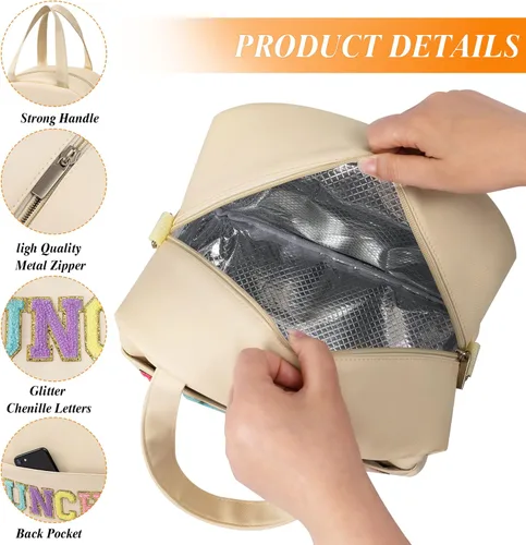 Vista 5 de Bolsa de almuerzo para mujer, lonchera aislada personalizada para adultos con correa ajustable para el hombro, reutilizable, congelable, lonchera