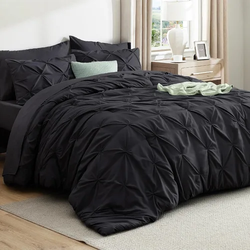 Vista 50 de Bedsure Juego de edredón tamaño King extragrande gris - Juego de ropa de cama en una bolsa de 7 piezas, juego de cama pintuck GentleSoft™ gris