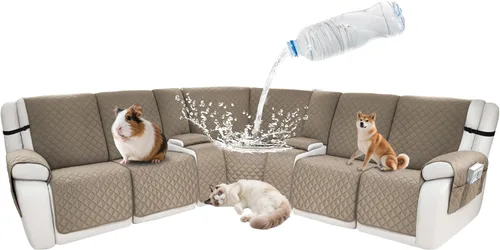 Vista 36 de Fundas impermeables para sofá reclinable seccional en forma de L, 7 piezas, antideslizantes, lavables, juego de fundas reclinables para mascotas