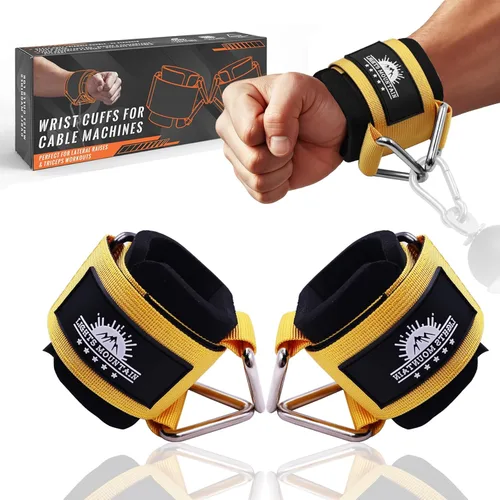 Vista 13 de Puños ajustables para muñeca de neopreno con correas acolchadas para equipos de entrenamiento de fuerza con máquinas de cable