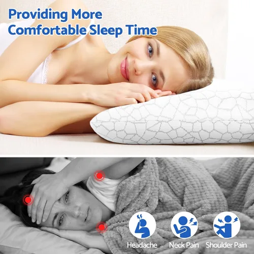 Vista 5 de CushZone Almohadas de espuma viscoelástica para dormir, almohada de cama con funda extraíble y lavable a máquina, almohada de cama para dormir