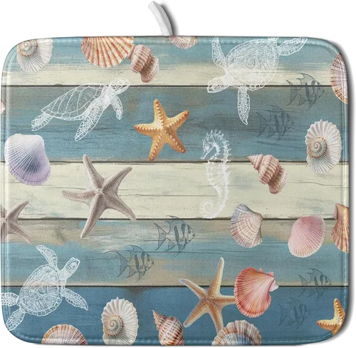 Vista 61 de Tapete de secado de platos con diseño de pájaro rojo de Feliz Navidad, absorbente y de secado rápido, protector para encimera de cocina, 18 x 24