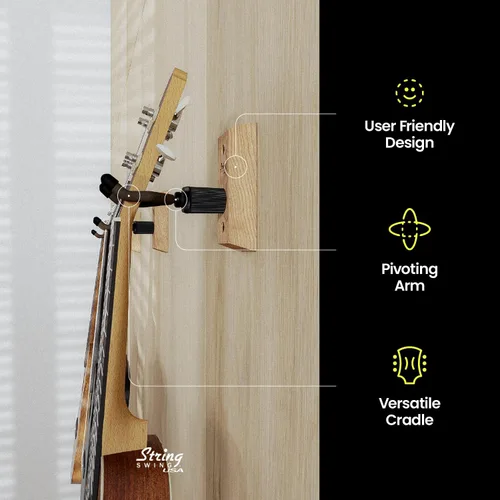 Vista 4 de String Swing Soporte de pared para ukelele para mandolina, ukelele, concierto, piña, soprano, tenor y barítono, kit alternativo para el hogar