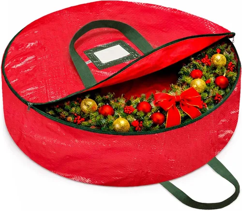 Vista 9 de ZOBER - Contenedor de almacenamiento para coronas de Navidad de 30 pulgadas - Bolsa para coronas de Navidad para cajas de coronas artificiales