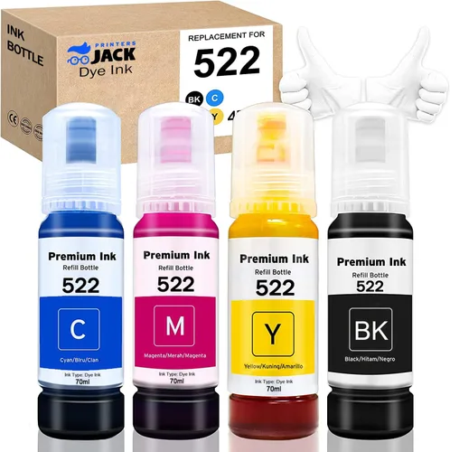 Printers Jack Kit de Botellas de Tinta de Reemplazo Compatibles T522 para Impresoras Supertank ET-2800, ET-4700, ET-4800, ET-2710, ET-2720, ET-2803,