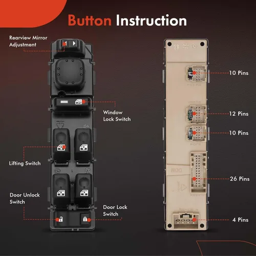 Vista 4 de A-Premium - Interruptor de ventanilla eléctrica principal del lado del conductor - Compatible con modelos Chevy GMC Cadillac - 2003-2007 - Escalade
