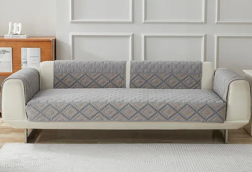 Vista 2 de vctops Funda de sofá bordada con diamantes 100% de algodón, acolchada y suave, antideslizante, lavable, protector de muebles (gris, 28 x 28 pulgadas)