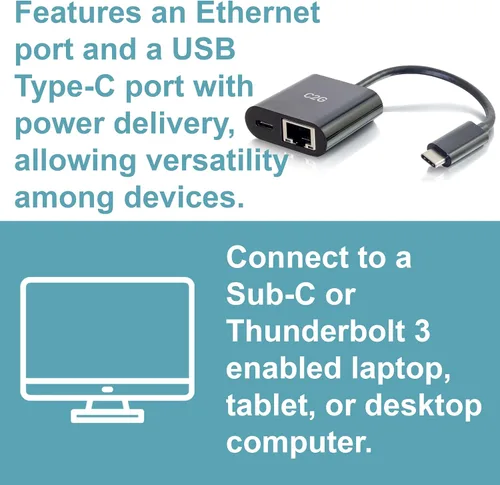 Vista 2 de C2G 29749 Adaptador USB C y adaptador Ethernet con alimentación, negro