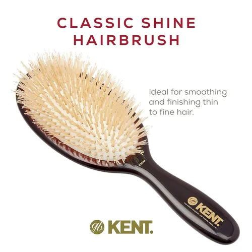 Vista 5 de Kent CSGM 7.75" Cepillo clásico de brillo medio ovalado y desenredante de cerdas de jabalí blancas suaves - Cepillo de brillo para el cabello