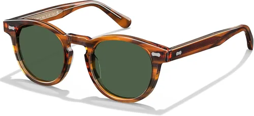 CARFIA Gafas de sol de acetato retro geniales para hombre, protección UV polarizada, sombras redondas con patrón en relieve con núcleo de alambre