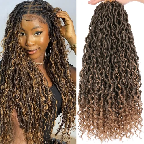 Vista 42 de COOKOO Cabello de ganchillo negro natural de diosa, 10 pulgadas, 8 paquetes de rastas sintéticas preenrolladas con extremos rizados, trenzas