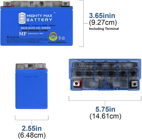 Vista 2 de Mighty Max Battery YT7B-BS GEL -12 voltios 6.5 AH, tipo GEL, 110 CCA, recargable sin mantenimiento SLA AGM batería de motocicleta
