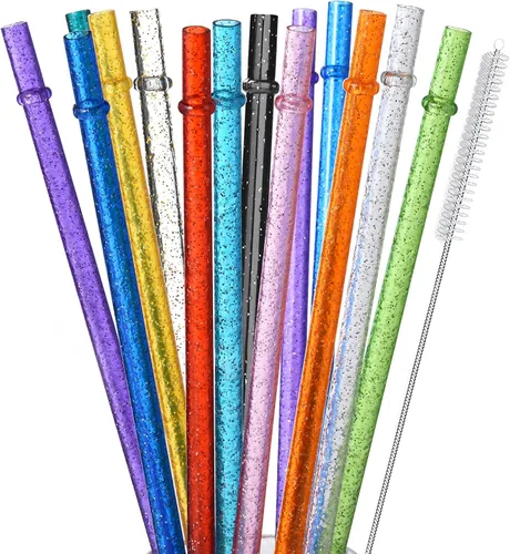Vista 9 de ALINK Paquete de 12 pajitas de plástico reutilizables con purpurina, popotes de plástico duro colorido de 11 pulgadas de largo para 16 onzas, 20