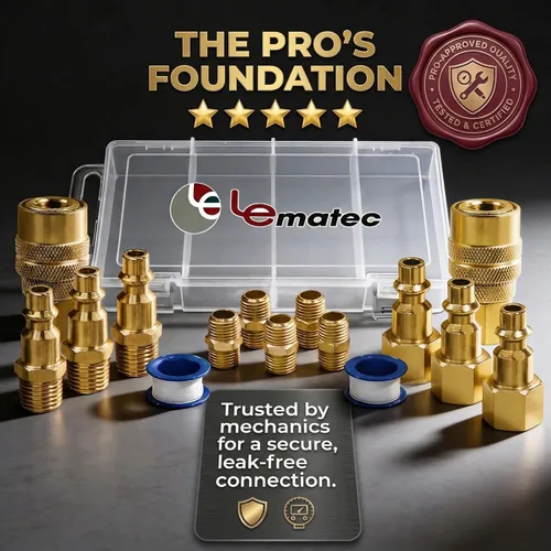 Vista 8 de LE LEMATEC Kit de montaje de manguera de compresor de aire de 15 piezas, accesorios de manguera de aire de conexión rápida NPT de 1/4 pulgadas