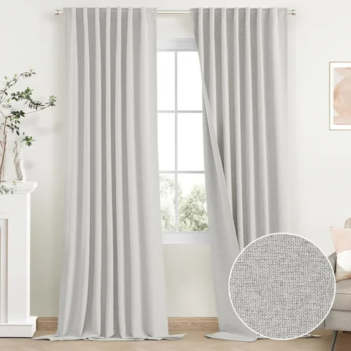 Vista 8 de SimpleHome 100% Cortinas de Lino con Oscurecimiento Total en Crema, 72 Pulgadas de Largo, Cortinas de Dormitorio con Pestaña Trasera y Bolsillo