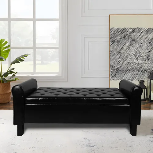 Vista 14 de Babion Banco otomano de almacenamiento con brazos, banco de extremo de cama para dormitorio, banco de almacenamiento con botones para entrada, sala