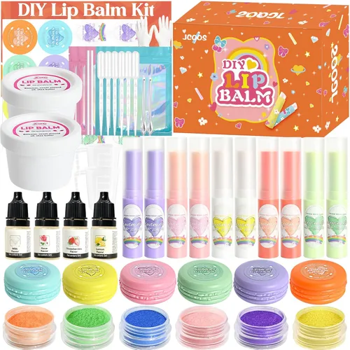 JCOOS Kit de fabricación de bálsamo labial: juego de brillo labial para hacer tu propio bálsamo para adultos, kit de brillo labial hidratante con