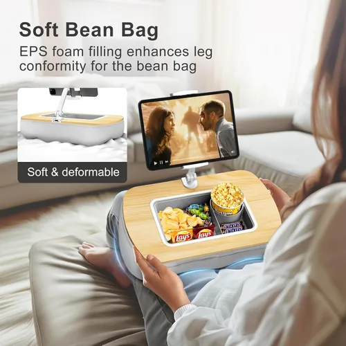 Vista 2 de ERGONOV Almohada con soporte para tablet con cuenco para aperitivos, soporte para iPad para lectura con manos libres y relajación en la cama, sofá