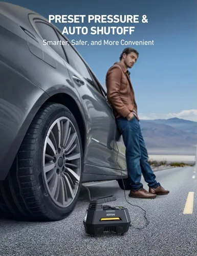 Vista 4 de AstroAI - Inflador de neumáticos - Compresor de aire portátil para neumáticos de auto - Bomba automática de 12 V CC con manómetro digital, con luz