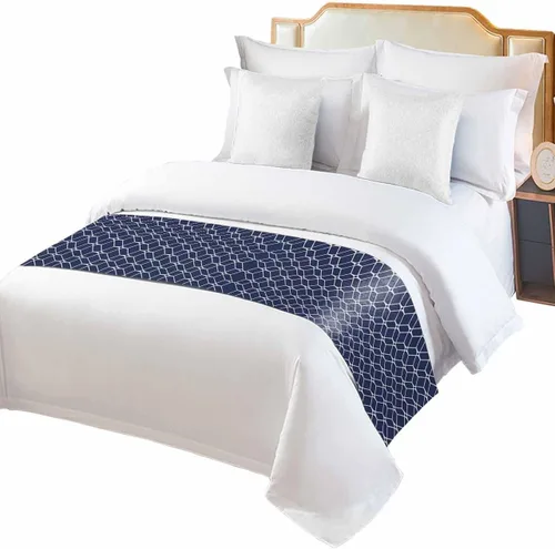 Caminos de cama azul marino para cama de tamaño King, mantas decorativas para pie de cama, blanco moderno geométrico abstracto arte estético,