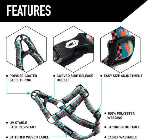 Vista 3 de Wolfgang Arnés de perro resistente ajustable, probado para caminar y entrenar, estampado BuenaOnda, pequeño