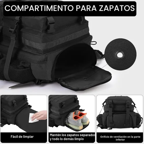 Vista 2 de LHI Military Tactical Backpack for Men and Women 45L Army 3 Days Assault Pack Bag Large Rucksack with Shoe Compartment 1.0 Negro