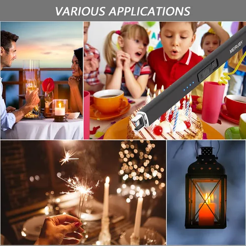 Vista 7 de MEIRUBY Encendedor eléctrico de velas largo electrónico, recargable por USB, arco, resistente al viento, encendedores sin llama para velas, camping