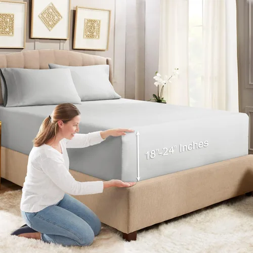 Vista 29 de Empyrean Bedding - Sábanas bajeras tamaño Queen, con sábana de cajón extra profunda – Juego de sábanas bajeras extra profundas, de 24 pulgadas