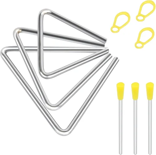 Vista 6 de EASTROCK Triángulo Instrumento 3 Paquetes 4 5 6 Pulgadas Instrumento de Percusión Set de Triángulos de Percusión Mano con Delantero