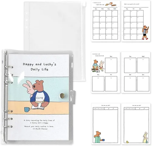 Vista 12 de Monolike A5 FALL IN NEWTRO Ver.2 Diary Set, Be full of happiness - Academic Planner Weekly & Monthly Planner with PVC Cover, Zipper bag, Sticker