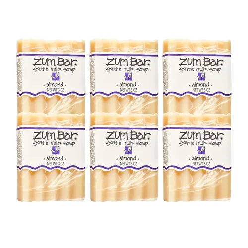 Zum Indigo Wild Goat's Milk Soap Bar - Barra de jabón para manos y cuerpo hecha con aceites esenciales, 3 onzas, almendra (paquete de 6)