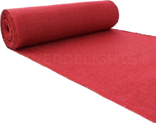 CleverDelights Rollo de arpillera prémium de 12 pulgadas, 10 yardas, color rojo, bordes acabados sin deshilacharse, tela de arpillera de yute natural