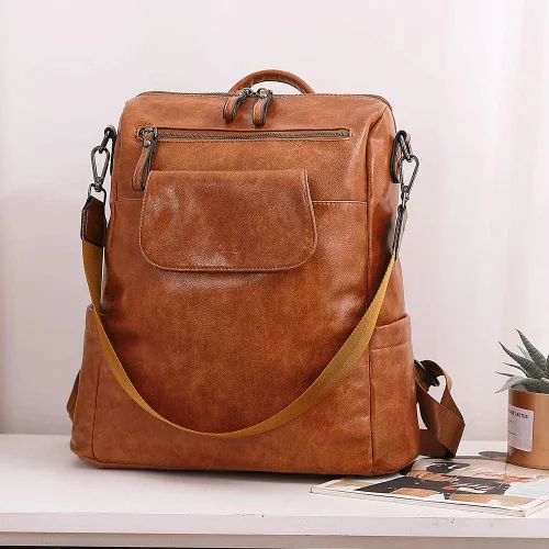 Vista 6 de Mochila de cuero para mujer, grande, convertible, antirrobo, mochila de viaje, Mochilas de viaje