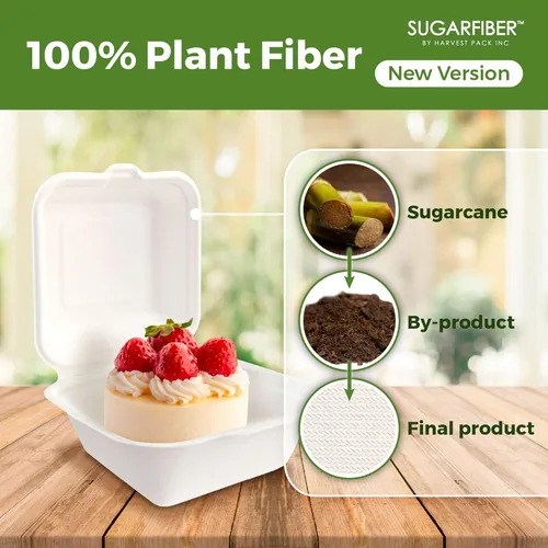Vista 3 de [50 unidades] Paquete de cosecha de 6 x 6 pulgadas, contenedores de alimentos compostables de color blanco, contenedor de alimentos para llevar