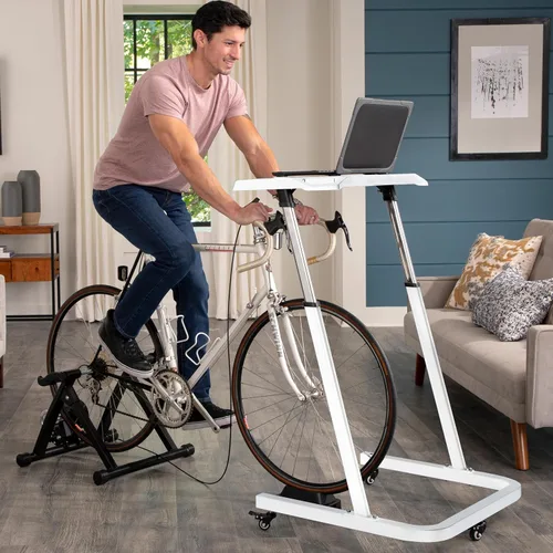 Vista 4 de RAD Cycle - Escritorio para bicicleta o entrenador con ruedas y ruedas para computadora portátil, escritorio de pie ajustable para hacer ejercicio
