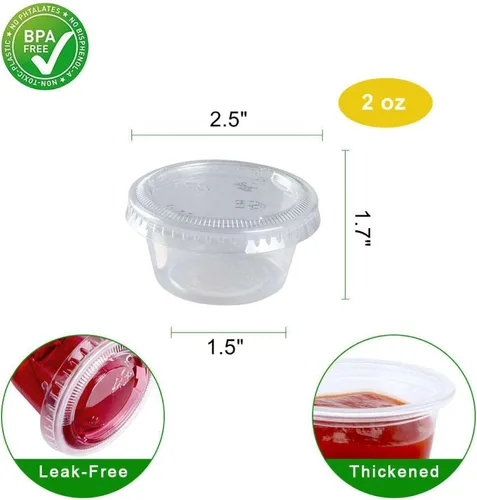 Vista 2 de TashiBox 400 juegos – Vasos de gelatina de 2 onzas con tapas, pequeños vasos de plástico con tapas, recipientes desechables para condimentos