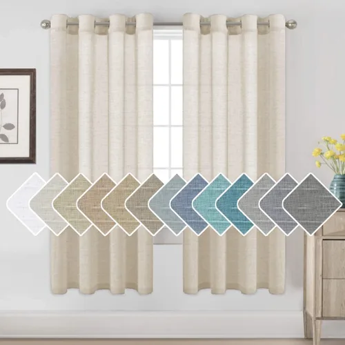Vista 83 de H.VERESAILTEX - Cortinas de lino natural mezclado con 2 paneles semi transparentes de lino texturizado para sala de estar/dormitorio filtrado