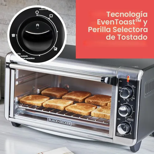 Vista 5 de Horno tostador a convección Black + Decker, 8 rebanadas, extra-amplio, para mesada, Acero inoxidable/Negro