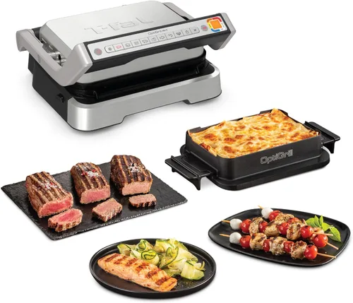 Vista 8 de T-Fal OptiGrill - Parrilla eléctrica XL de acero inoxidable, 6 porciones, 9 modos de cocción automáticos inteligentes, prensa Panini, 1800 vatios