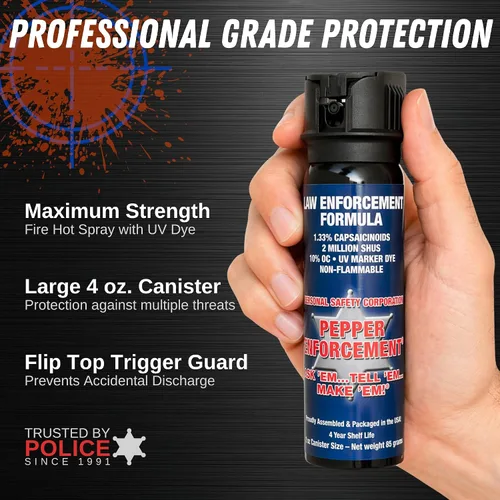 Vista 2 de PE1110M-FT Splatter Stream Pepper Spray - Fórmula de grado policial de máxima resistencia 10% OC - Protección personal de autodefensa no letal