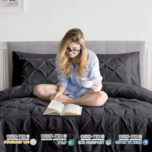 Vista 3 de Maple&Stone Juego de edredón Queen 7 piezas de cama con pintuck en una bolsa Queen Edredones tamaño Queen Juego de edredón con sábanas, edredón