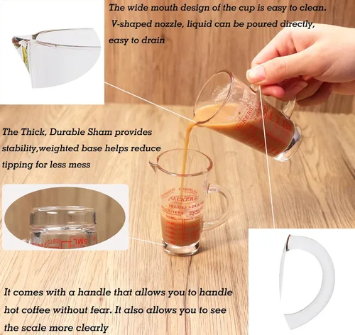 Vista 5 de Vaso de medición de chupitos Taza de espresso Vaso de chupito Líquido Vidrio pesado Vaso de vino - [Asa aislada Pico en forma de V] - 26