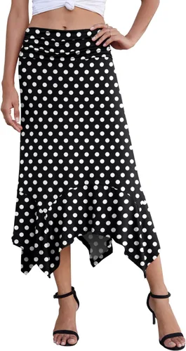 Vista 2 de PrinStory - Faldas casuales de mujer para el verano, falda midi, con dobladillo y holgado, de ajuste suave