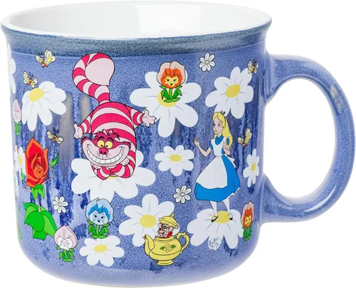 Taza de cerámica con esmalte reactivo de Alice en el País de las Maravillas de Disney de Silver Buffalo con diseño de Alicia, Gato de Cheshire,