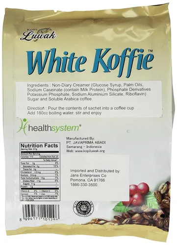 Vista 2 de LUWAK Koffie White Low Acid (3 en 1) Café instantáneo de 13.5 onzas, paquete de 20 sobres