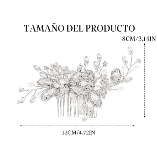 Vista 8 de Casdre Peine de pelo de novia de cristal, accesorios para el cabello para mujeres y niñas (A plateado)