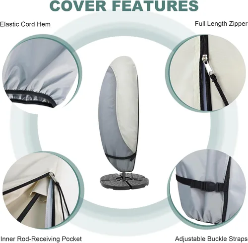 Vista 4 de Cubierta impermeable para sombrilla de patio, cubierta de sombrilla para exteriores para paraguas de 7.5 a 11.5 pies con marco de plátano voladizo